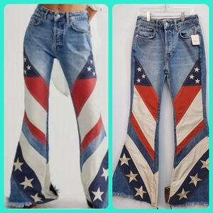 Free People Betsy Flare Jeans, red white & blue, sz 26